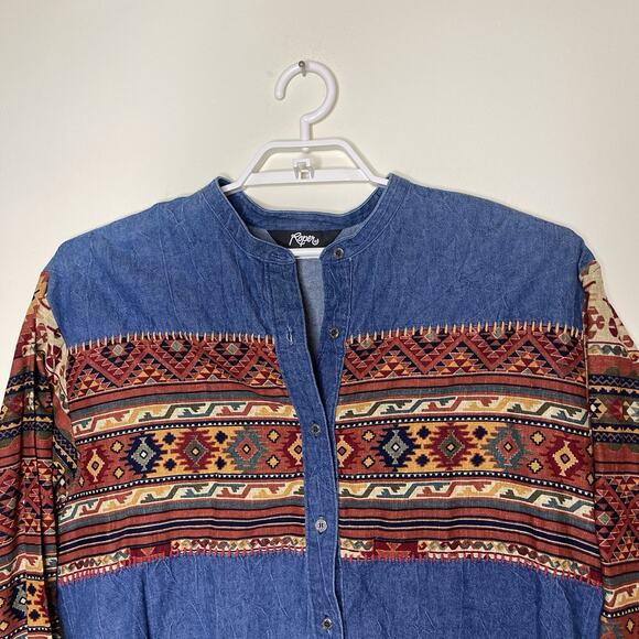 Vtg ROPER Women's Denim Southwest Aztec Button Up Rodeo Boho Cowgirl 90s Sz XL - Picture 2 of 6